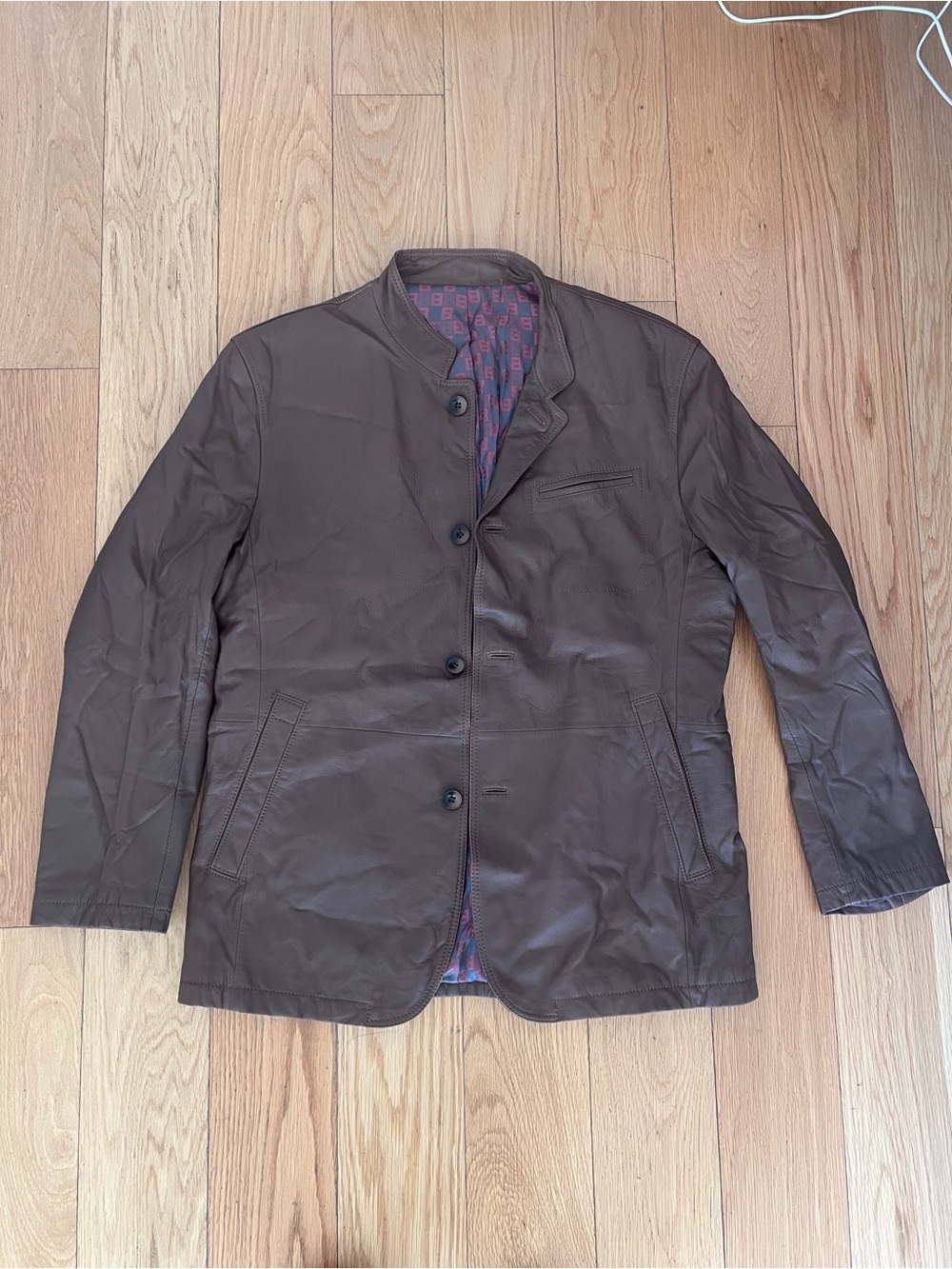 Men's Brown Leather Button-Front Jacket